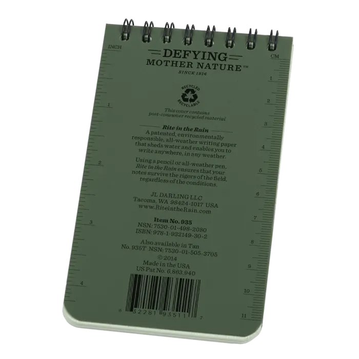 Rite in the Rain Weatherproof Top-Spiral Notebooks 3x5 (Multiple Color Options)