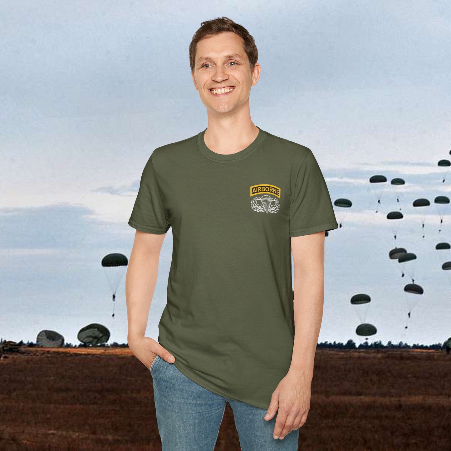 Airborne Wings and Tab Left Chest Graphic T-Shirt
