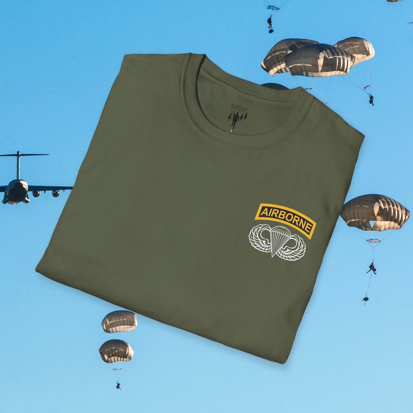 Airborne Wings and Tab Left Chest Graphic T-Shirt