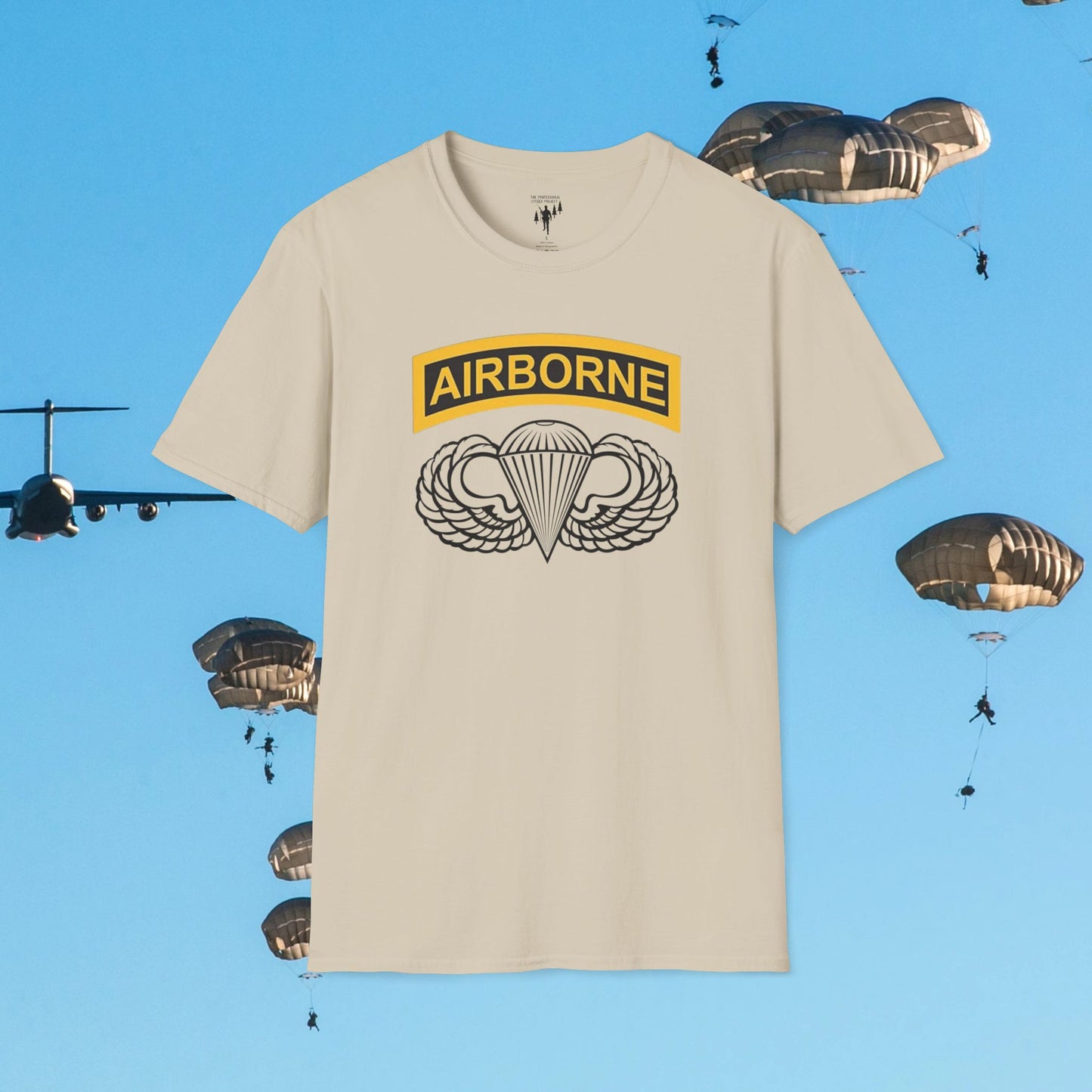 Airborne Wings and Tab Center Chest Graphic T-Shirt