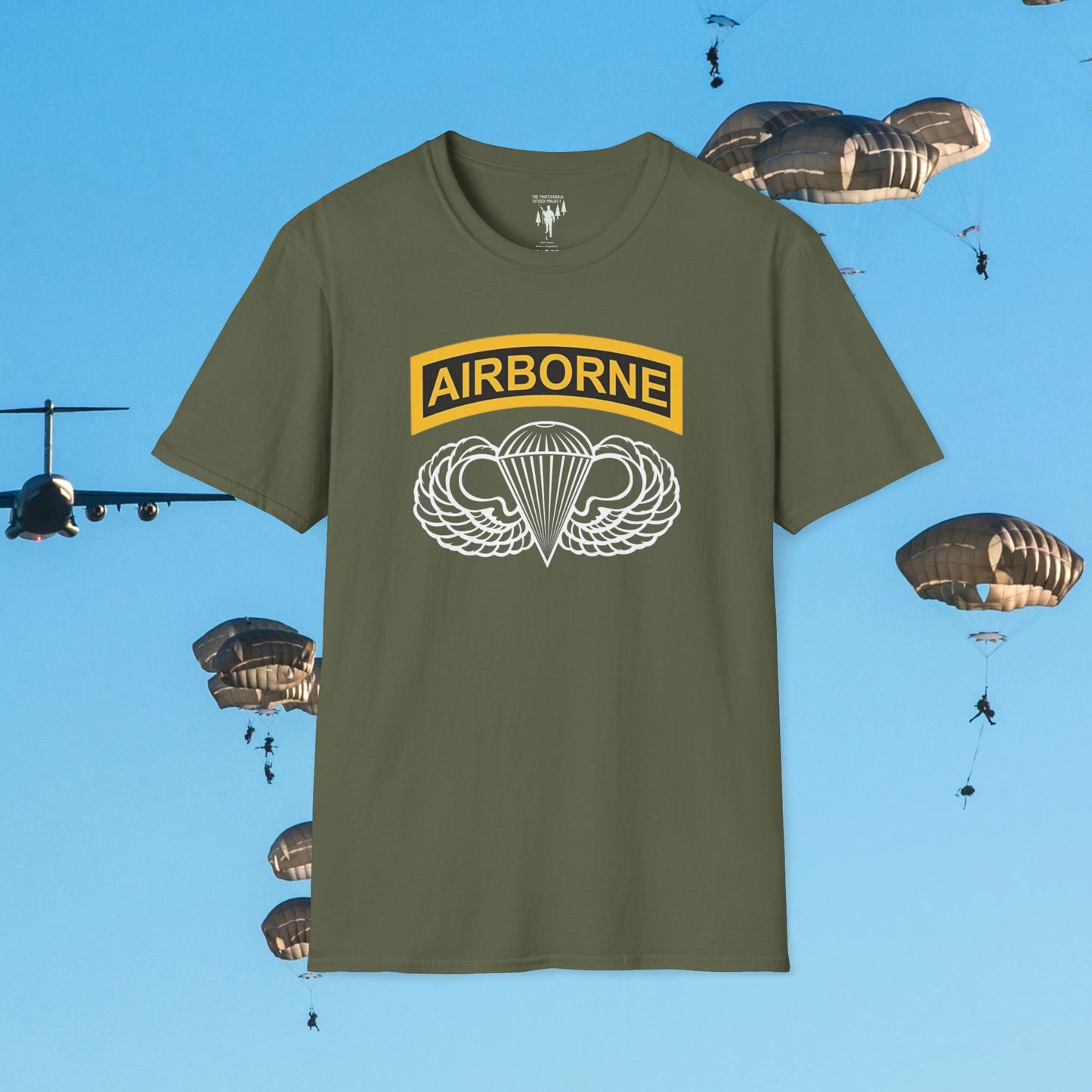 Airborne Wings and Tab Center Chest Graphic T-Shirt