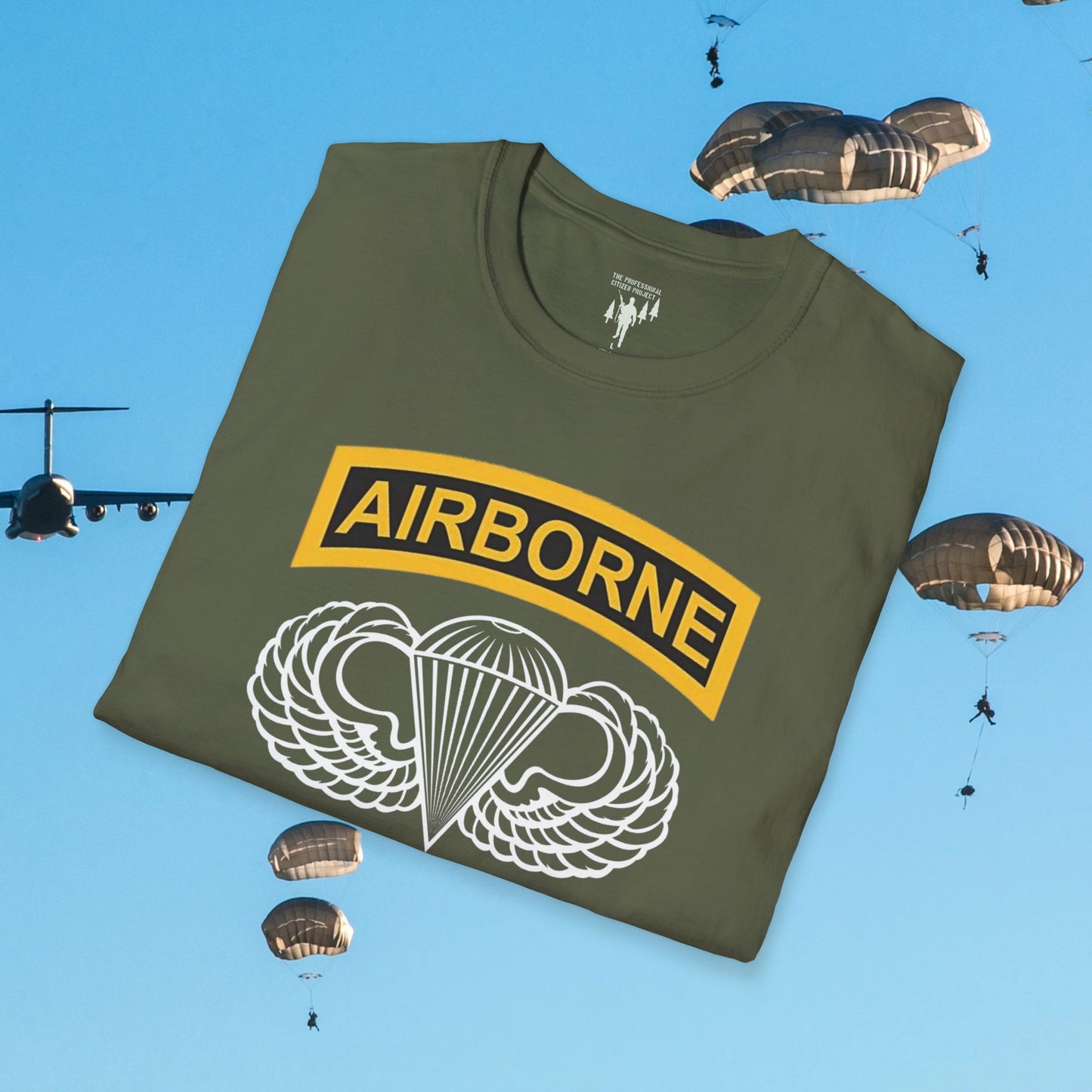 Airborne Wings and Tab Center Chest Graphic T-Shirt