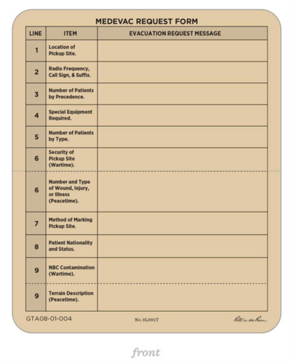 9-LINE MEDEVAC Cards Rite in the Rain Weatherproof