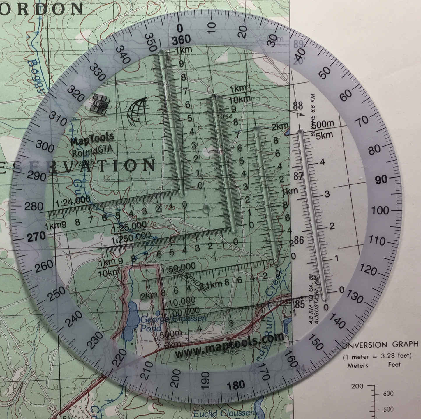 Round Military Coordinate Scale and Protractor